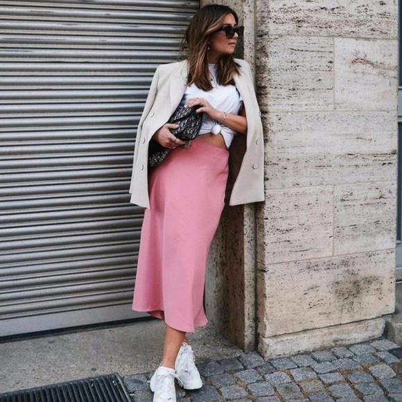 Zara Dresses & Skirts - New Zara Pink Asymmetric Midi Satin Finish Skit